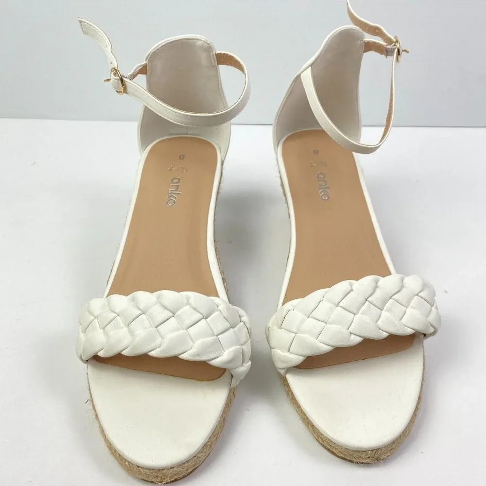 BNWOT Anko Wedges Size 8 White Braided 7cm high Strappy - Picture 2 of 10
